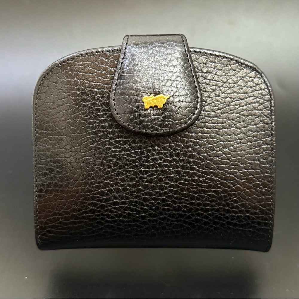 BRAUN BUFFEL Germany Black Genuine Leather Bifold Framed Kisslock Coin Wallet